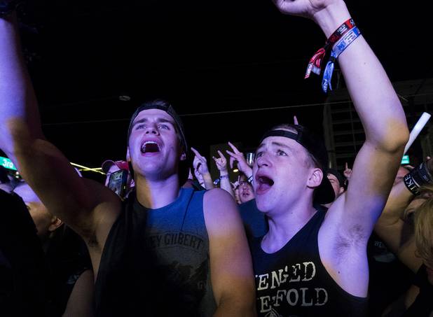 Breaking Benjamin fans sing along during their performance at the first annual Las Rageous music festival at the Las Vegas Downtown Event Center, Saturday, April 22, 2017.