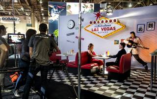 A Story & Heart film crew shoots a live mock restaurant scene before attendees during the National Association of Broadcasters Show at the Las Vegas Convention Center on Tuesday, April 25, 2017.