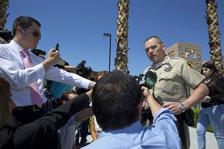 Metro Police Capt. Andrew Walsh speaks with reporters during a news conference in front of Las Vegas Metro Police Downtown Area Command Monday May 8, 2017. Metro Police have arrested James Beach, 27, also known as James Michael Garcia, who they suspect of striking and killing a 45-year-old California man with a single punch in downtown Las Vegas on April 30.