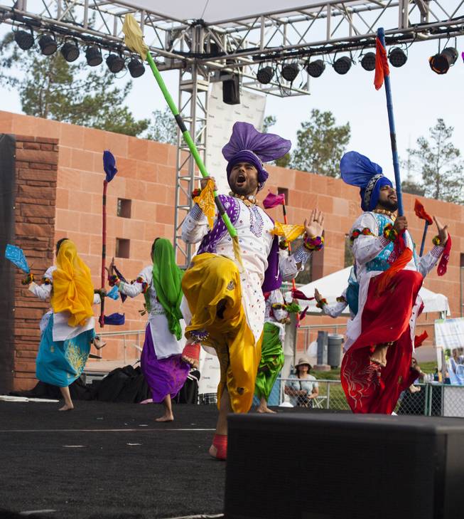 A dance group competes in the Bhangra style dance competition during the 14th annual Vaisakhi Mela (Indian Food and Cultural Religious Festival) at the Government Center in Las Vegas, NV, Saturday, May 6, 2017.