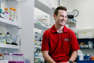 Microbiology student Devon Payne, 20, discusses his studies and receiving the Goldwater Scholarship during an interview at the Life Sciences building at UNLV,  Friday, May 5, 2017. The Goldwater Scholarship program is considered one of the premier awards for undergraduate STEM majors.