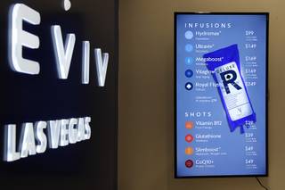 A video monitor displays prices at the REVIV Las Vegas Wellness Spa in the Shoppes at Palazzo Monday, May 15, 2017.