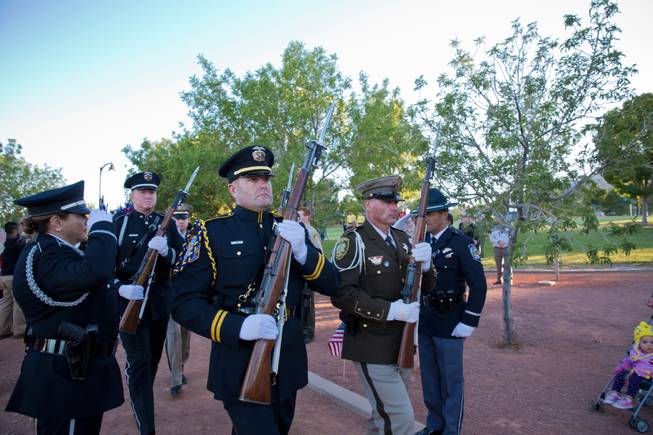 Hundreds of southern Nevada law enforcement officers, family and friends gather at Police Memorial Park to honor the 47 local law enforcement officers who died in the line of duty, Thursday May 18, 2017.