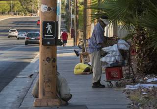 Homeless camp out on the sidewalk as the city of Las Vegas is undergoing a $15 million project to create a 