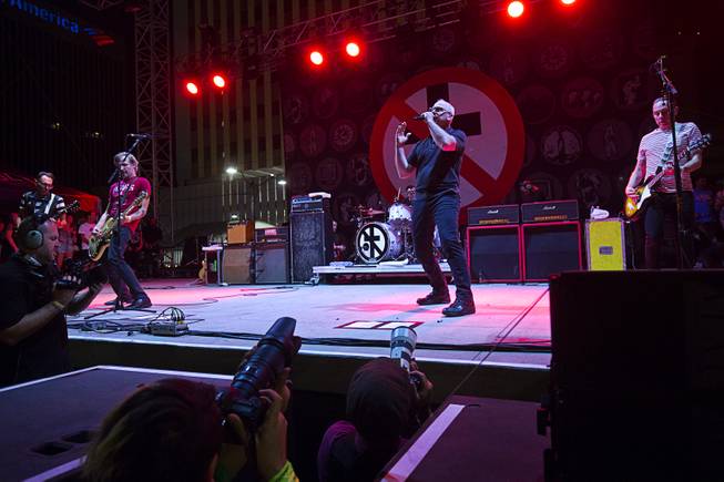 Bad Religion lead vocalist Greg Graffin, center, performs during the Punk Rock Bowling and Music Festival at the Downtown Events Center Sunday, May 28, 2017.