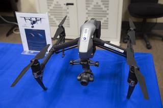 A DJI Inspire 2, a quadcopter designed for film-makers, is displayed in an engineering technology lab at CSN's Cheyenne Campus in North Las Vegas Tuesday, June 6, 2017. CSN is introducing a new Unmanned Autonomous Systems (UAS) Technology degree program.
