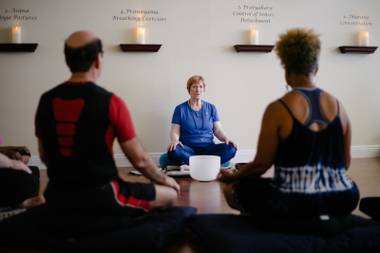 Patsy Garcia's Yoga Energy LV studio emphasizes healing and gentleness. 
