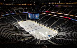 The ice is down as the Vegas Golden Knights host a Glass Seat Reveal for prospective premium ticket members at the T-Mobile Arena on Tuesday, June 13, 2017.