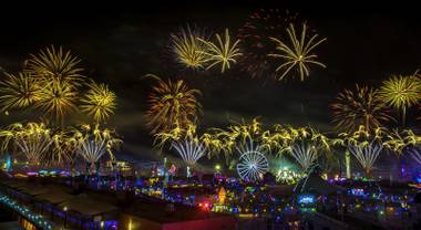 Fireworks erupt over the festival grounds during the opening night of EDC Las Vegas 2017 at the Las Vegas Motor Speedway on Saturday, June 17, 2017.