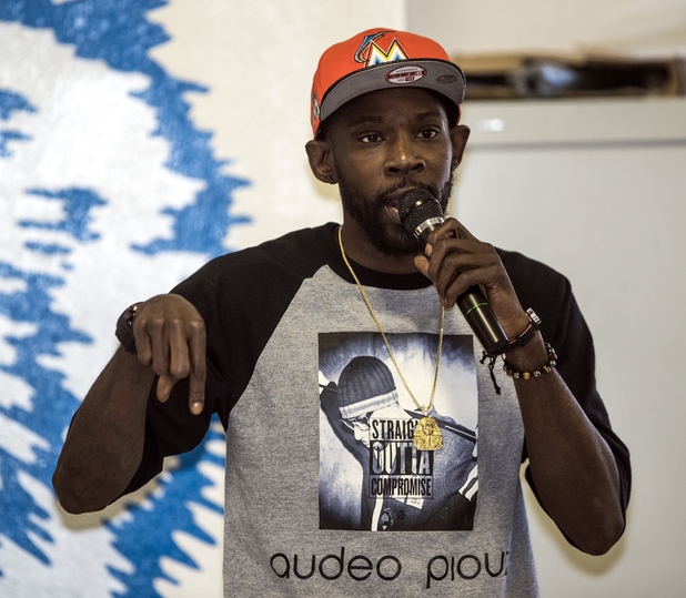 Adrian A.P. Parker has a few words for the crowd as the local chapter of the NAACP sponsors an info session and discussion on Nevada's legal process when someone is killed held at West Prep Academy on Friday, June 23, 2017.