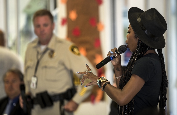 Power 88 host A.K. has a question for LVMPD Undersheriff Kevin McMahill as the local chapter of the NAACP sponsors an info session and discussion on Nevada's legal process when someone is killed held at West Prep Academy on Friday, June 23, 2017.