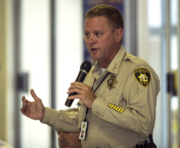 LVMPD Undersheriff Kevin McMahill answers questions from the crowd as the local chapter of the NAACP sponsors an info session and discussion on Nevada's legal process when someone is killed held at West Prep Academy on Friday, June 23, 2017.