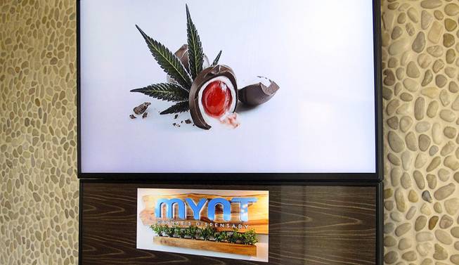A menu sign that shows some of the edible marijuana products for sale is pictured at the Mynt Cannabis Dispensary in downtown Reno, Nev., is pictured Wednesday, June 21, 2017. The Mynt is one of at least four medical marijuana dispensaries in Reno that have received the necessary local licenses and are ready to start selling marijuana for recreational use on July 1 if the state is able to comply with a court order regarding distribution licenses. 