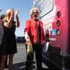 Mayor Carolyn G. Goodman christened a shuttle during a media event for the Downtown Loop, a free shuttle service in Downtown Las Vegas, Nev. on June 27, 2017. The Downtown Loop is a six-month pilot program that is a partnership between the city of Las Vegas, the RTC of Southern Nevada and Keolis Transit..