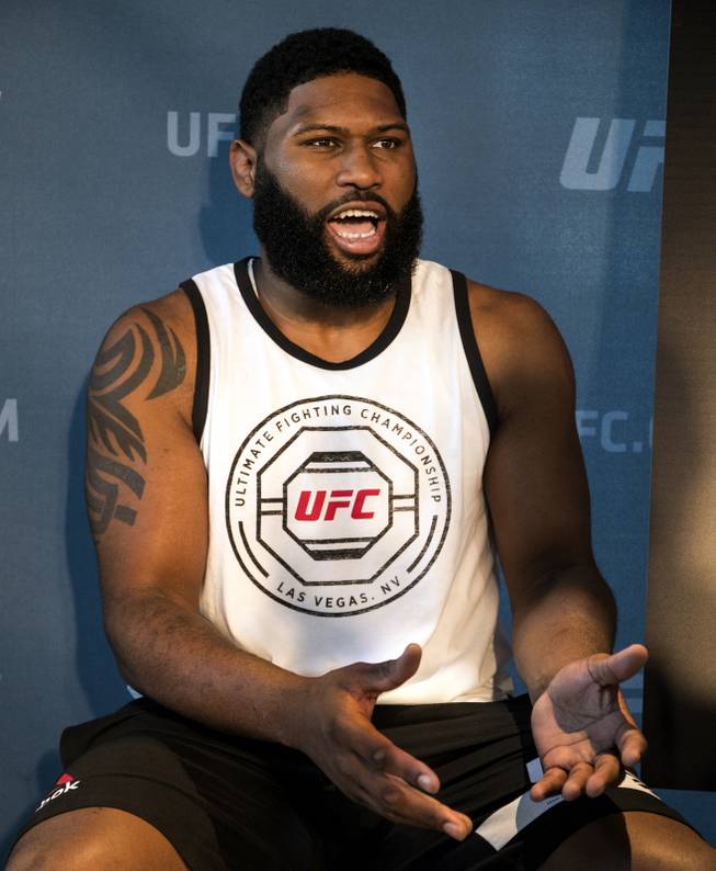 UFC213 heavyweight fighter Curtis Blaydes speaks with the media at the T-Mobile Arena on Thursday, July 6, 2017.