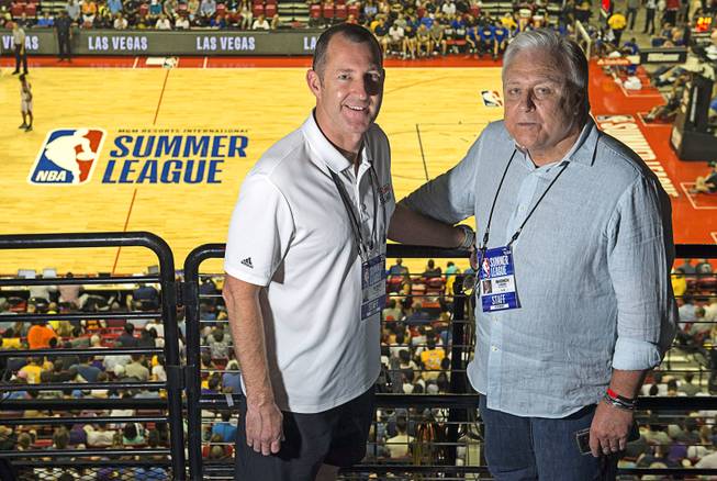 Albert Hall, left, and Warren LeGarie at the Thomas & Mack Center in Las Vegas, July 11, 2017. LeGarie and Hall have turned the Las Vegas summer league into a booming business. NBA teams are testing their rookies, and scouting players for the end of the bench. 