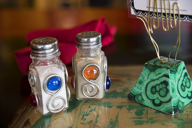 Even the salt and paper shakers are works of art at the Pasta Shop Ristorante & Art Gallery, 2525 W Horizon Ridge Parkway, in Henderson Monday, July 10, 2017.