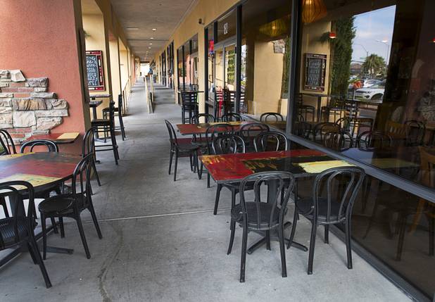 An outdoor dining area at the Pasta Shop Ristorante & Art Gallery, 2525 W Horizon Ridge Parkway, in Henderson Monday, July 10, 2017.