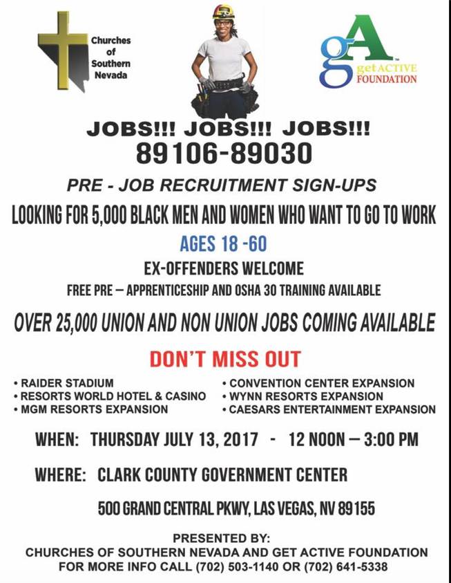 A bogus flyer promising jobs brought hundreds of would-be workers to a stadium authority meeting on July 13, 2017.