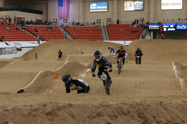 Riders race during day one at the 2017 USA BMX ...