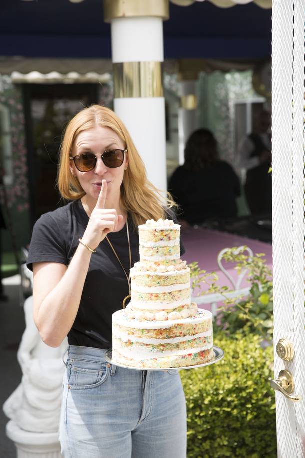 Chef Christina Tosi surprises a lucky couple at the Little Chapel of Flowers with a cake during a day long outing in downtown Las Vegas, Tuesday, June 8, 2017.  Photo by Christopher DeVargas