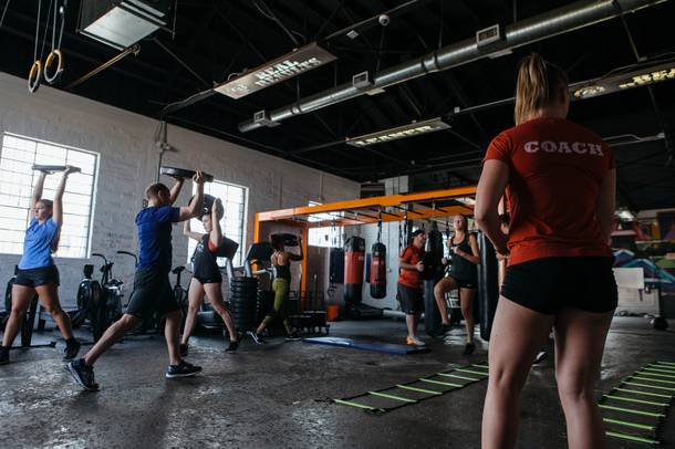 A workout class at Real Results in Downtown Las Vegas, Nev. on July 11, 2017.
