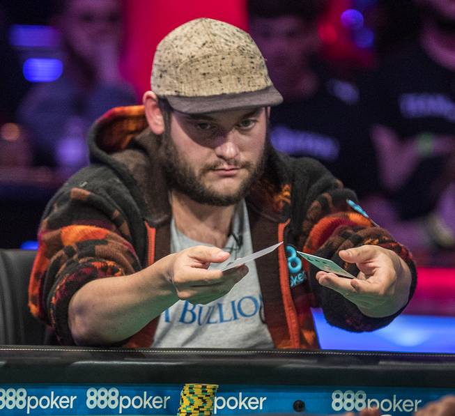 Bryan Piccioli folds again during the second of three straight nights to finish poker's world championship as the table goes from 7 to 3 players at the Rio on Friday, July 21 2017.