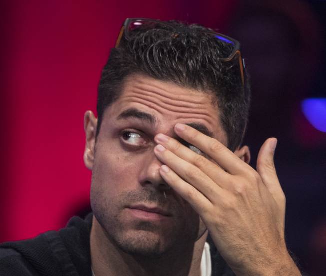 Benjamin Pollak is dismayed with the state of his game during the last night of the WSOP to finish poker's world championship as the table goes from 3 to a winner at the Rio on Saturday, July 22 2017.