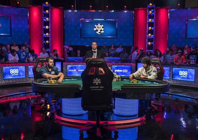 Scott Blumstein and Dan Ott battle for the win during the last night of the WSOP to finish poker's world championship at the Rio on Saturday, July 22 2017.