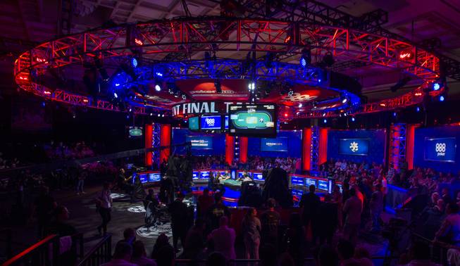 Play continues during the last night of the WSOP to finish poker's world championship as the table goes from 3 to a winner at the Rio on Saturday, July 22 2017.