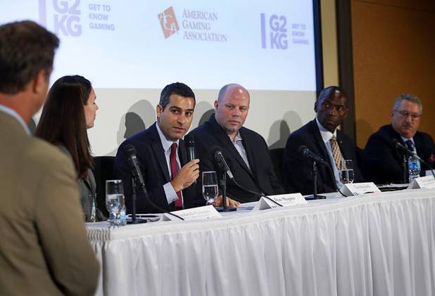Dan Shapiro, vice president of strategy & business development for William Hill Race & Sports Book, speaks during a Responsible Gaming Panel at UNLV Thursday, Aug. 3, 2017. The event was part of Responsible Gaming Education Week, a week dedicated to raising awareness around responsible gaming nationwide.