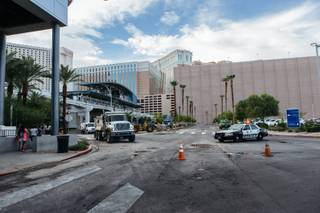 The aftermath of a flash flood through the Linq parking garage and surrounding areas August 4, 2017.