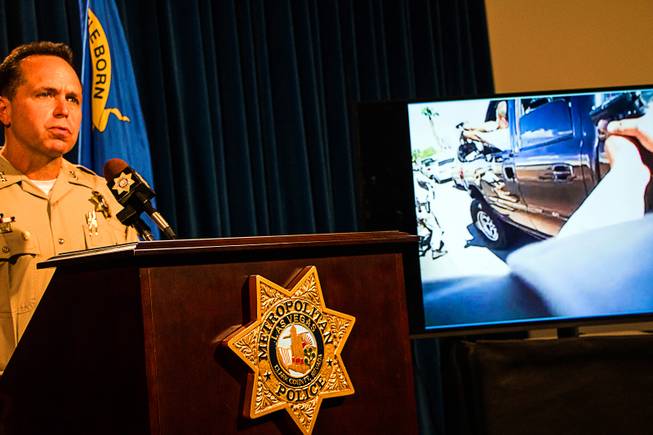 Clark County Assistant Sheriff Tom Roberts briefs the community Friday, Aug. 4, 2017, about a Metro Police officer-involved shooting this week that left the suspect dead and an officer wounded. 