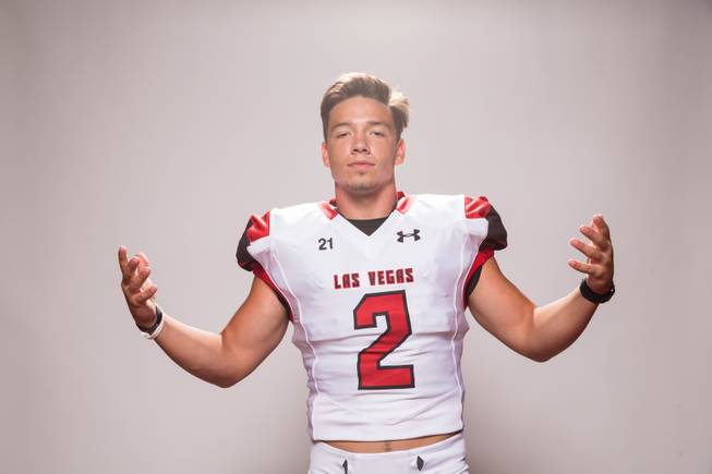 Jake Bowden, of the Las Vegas HS football team, poses for a portrait at the Las Vegas Sun's high school football media day August 2, 2017, at the South Point.