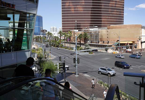 A view of retail space under construction between the Encore and Wynn hotel towers on the Las Vegas Strip Tuesday, Aug. 8, 2017.