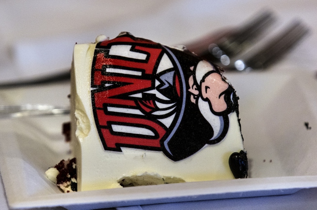 A slice of the custom cake in Rebel motif for ...