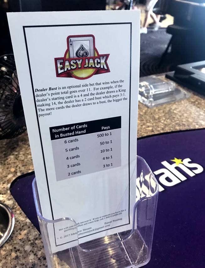 A look at the payouts for the side bet of Easy Jack, a table game at Harrah's designed by a UNLV student. 