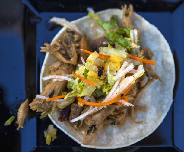 The Drunk Rabbit taco by Chef Nicholas Aoki with Herringbone Las Vegas during the Motley Brews Hopped Taco Throwdown about The Backyard at Zappos on Saturday, August 12, 2017.
