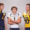 Members of the Boulder City High School football team, from left, Zach Trone, Briggs Huxford and Jimmy Dunagan pose for a portrait at the Las Vegas Sun's high school football media day August 2, 2017, at the South Point.