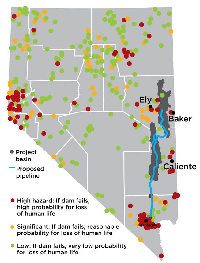 The proposed SNWA pipeline would stretch 300 miles from Las Vegas to areas near the Great Basin, where the water authority owns 23,000 acres of land and more than 100,000 acre-feet of water rights. Architects of the plan envisioned pumping water south if resources were to grow scarce. But the Great Basin Water Network challenged SNWA’s permits for the water rights, and the issue is still tied up in court.