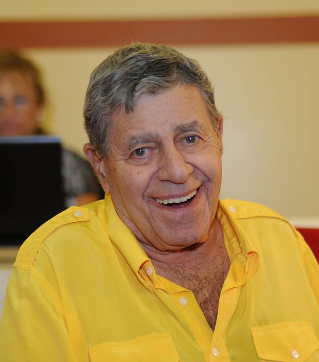 In this photo provided by the Las Vegas News Bureau, legendary entertainer and Muscular Dystrophy Association National Chairman Jerry Lewis is interviewed at the South Point Hotel and Casino in Las Vegas. He is preparing for the MDA Labor Day Telethon scheduled for September 5-6 at the South Point. Thursday, August 26, 2010. 