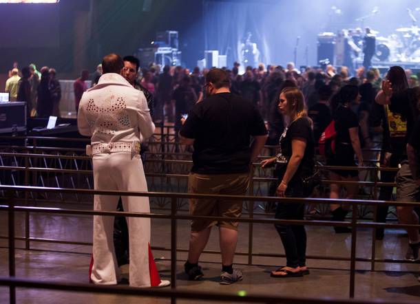 A fan is seen dressed in an Elvis costume at the Psycho Festival at the Hard Rock Hotel and Casino, Sunday, Aug 20, 2017.