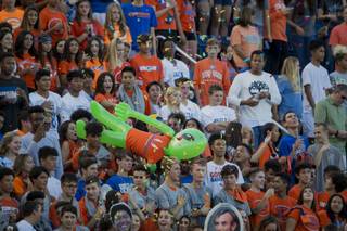 Bishop Gorman High School fans look to their team as they host DeMatha of Maryland on Friday, August 25, 2017.