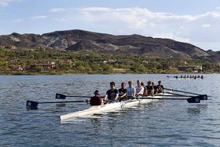 Lake Las Vegas Rowing Club high school teams practice at lake in Henderson Monday, Aug. 28, 2017.