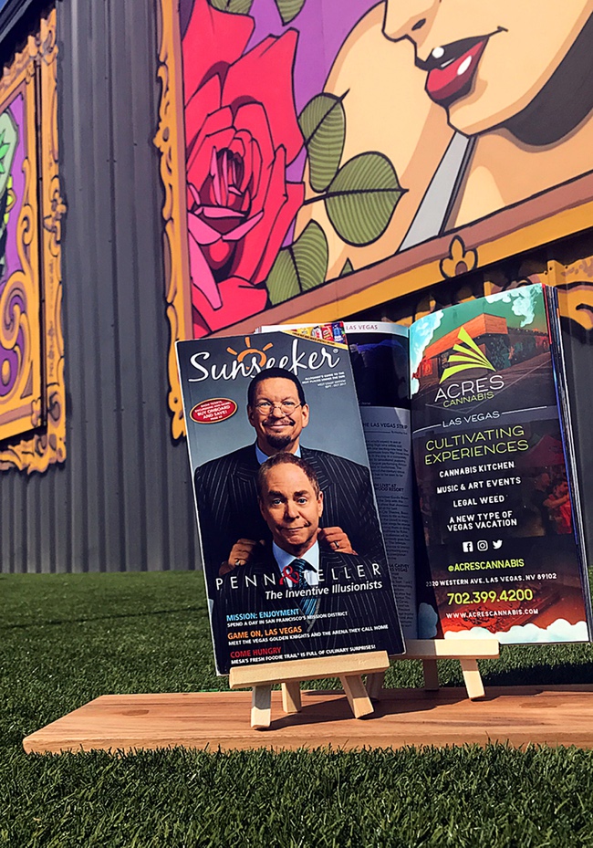 An ad for Las Vegas dispensary Acres Cannabis is shown in Allegiant’s Sunseeker magazine.
