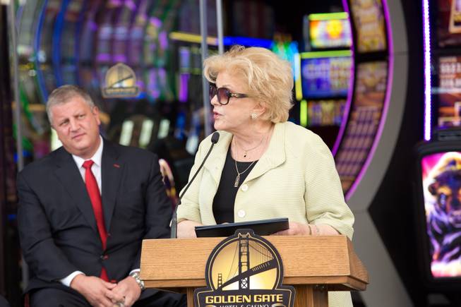 Las Vegas Mayor Carolyn Goodman makes a few remarks at the opening ceremony of the new expansion at Golden Gate Hotel & Casino in downtown Las Vegas, Friday Sept. 1, 2017.
