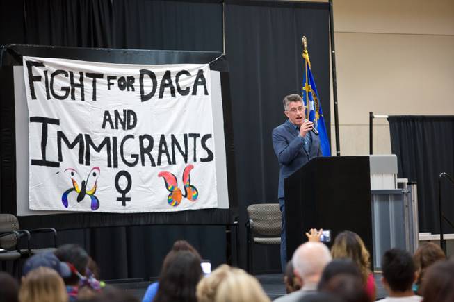 UNLV Director of the Immigration Clinic Michael Kagan speaks to concerned members of the comminuty during a forum at the East Las Vegas Community Center regarding the president's decision to rescind DACA, Tuesday Sept. 5, 2017.