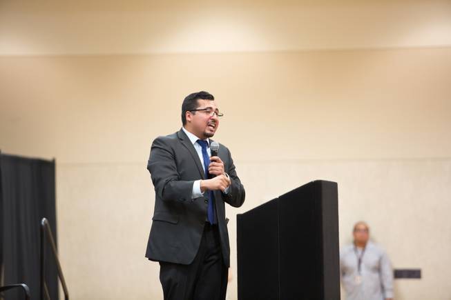 Assemblyman Edgar Flores speaks to concerned members of the comminuty during a forum at the East Las Vegas Community Center regarding the president's decision to rescind DACA, Tuesday Sept. 5, 2017.