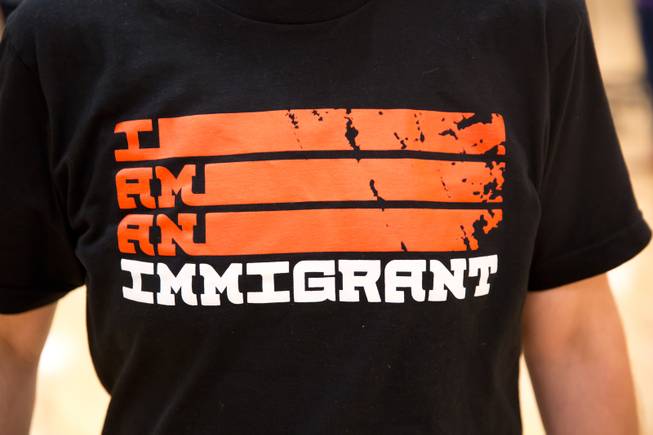 A shirt showing support for immigrants is worn during a forum at the East Las Vegas Community Center regarding the president's decision to rescind DACA, Tuesday Sept. 5, 2017.