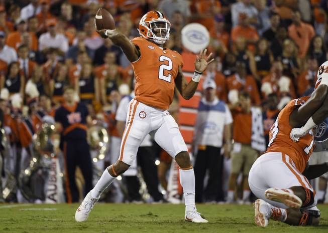 Clemson quarterback Kelly Bryant (2) throws the ball against Auburn during the first half of an NCAA college football game, Saturday, Sept. 9, 2017, in Clemson, S.C. Clemson won 14-6. 